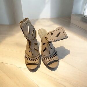 Studded Beige Women's High Heels